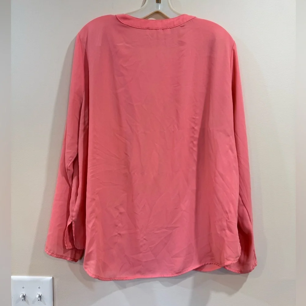 🔥Michael Kors Pink Zip-Front Long Sleeve Blouse Women’s Size XL EUC🔥